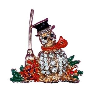 Snowman Brooch with Crystals, sweater/dress guard & 3 little holiday pins set
